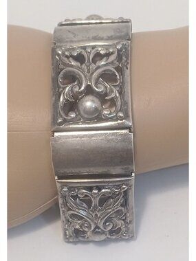 Vintage Napier Sterling Silver Panel Bracelet MCM Nouveau Art Deco Jewelry 62g